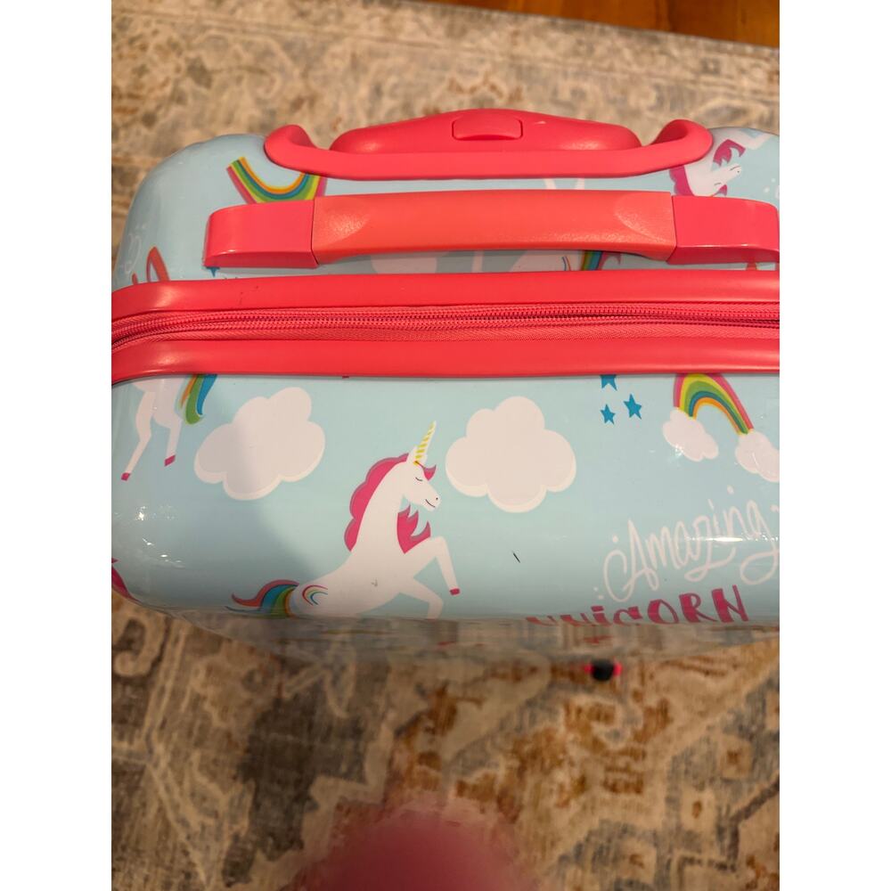Kids Unicorn Carry On Luggage Hard Shell Spinner Suitcase Pink Blue 16 Inch - Picture 2 of 9